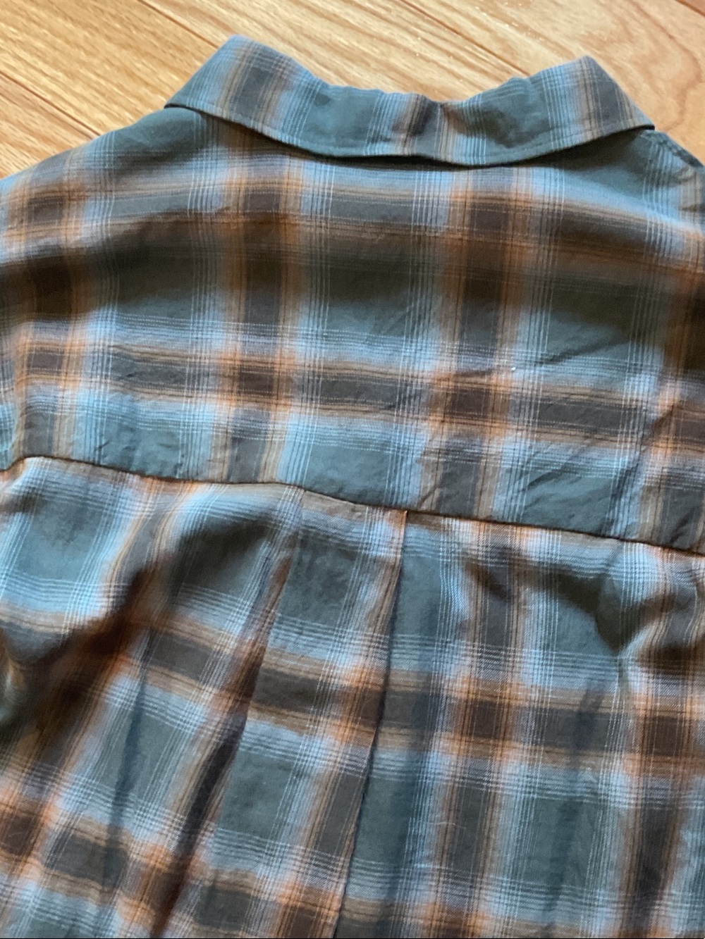 Anthropologie Paper Label Plaid Button-Up Shirt Teal Brown NWOT medium hi Lo - Picture 14 of 14